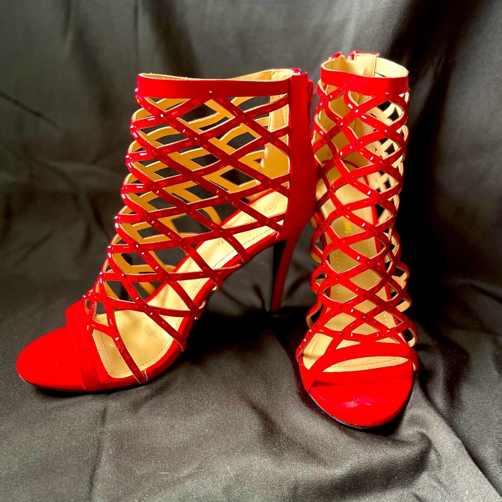 DREAM PAIRS Rhinestone Ankle Strap Open Toe Stiletto Heel Cutout Dress Pump